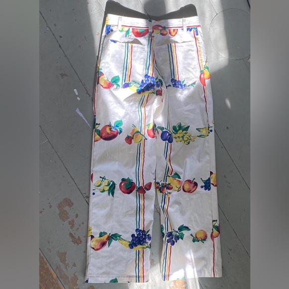 VINTAGE: handmade, table cloth pants, 30 waist, fruits and stripes - Picture 2 of 2